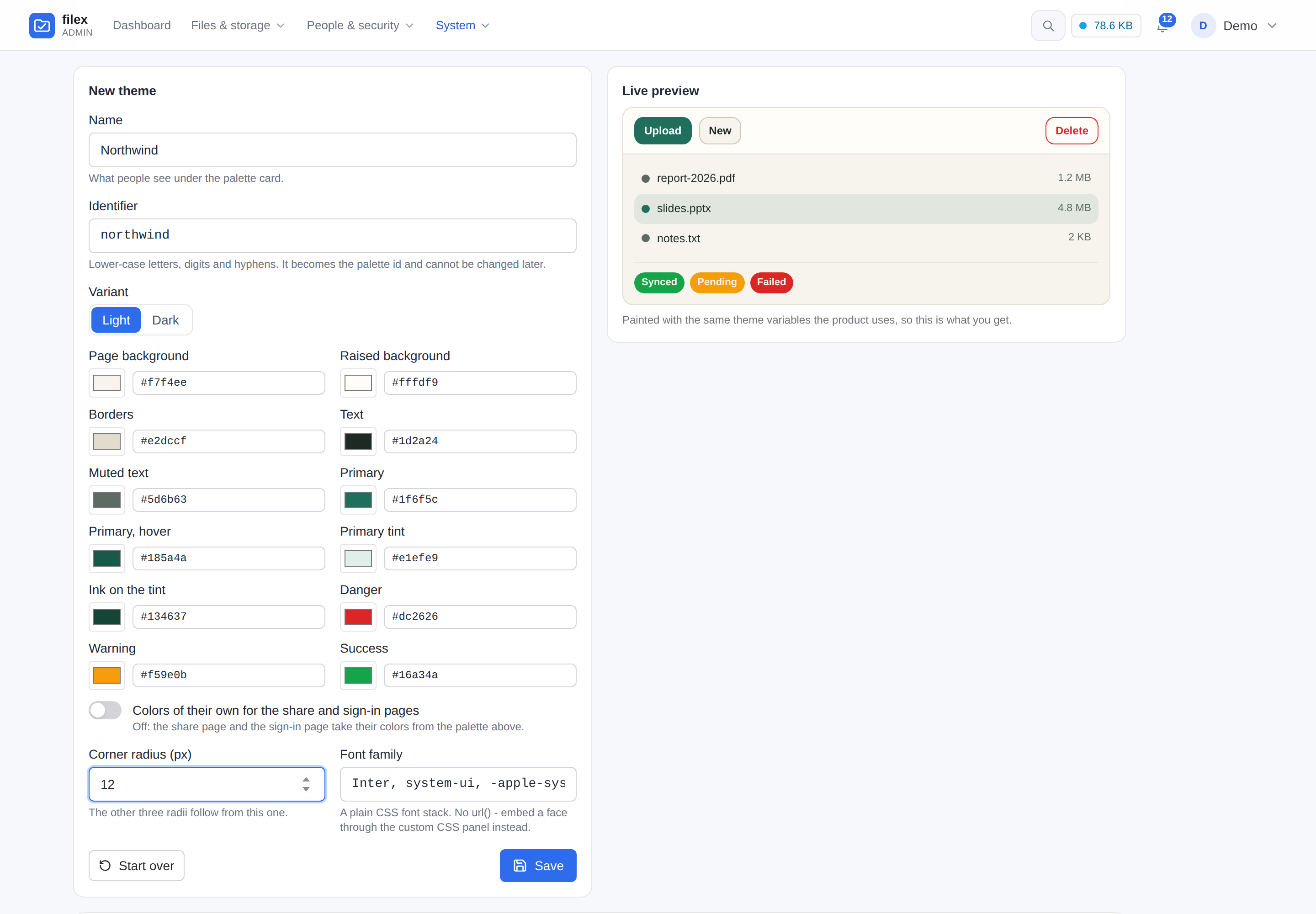 The theme editor