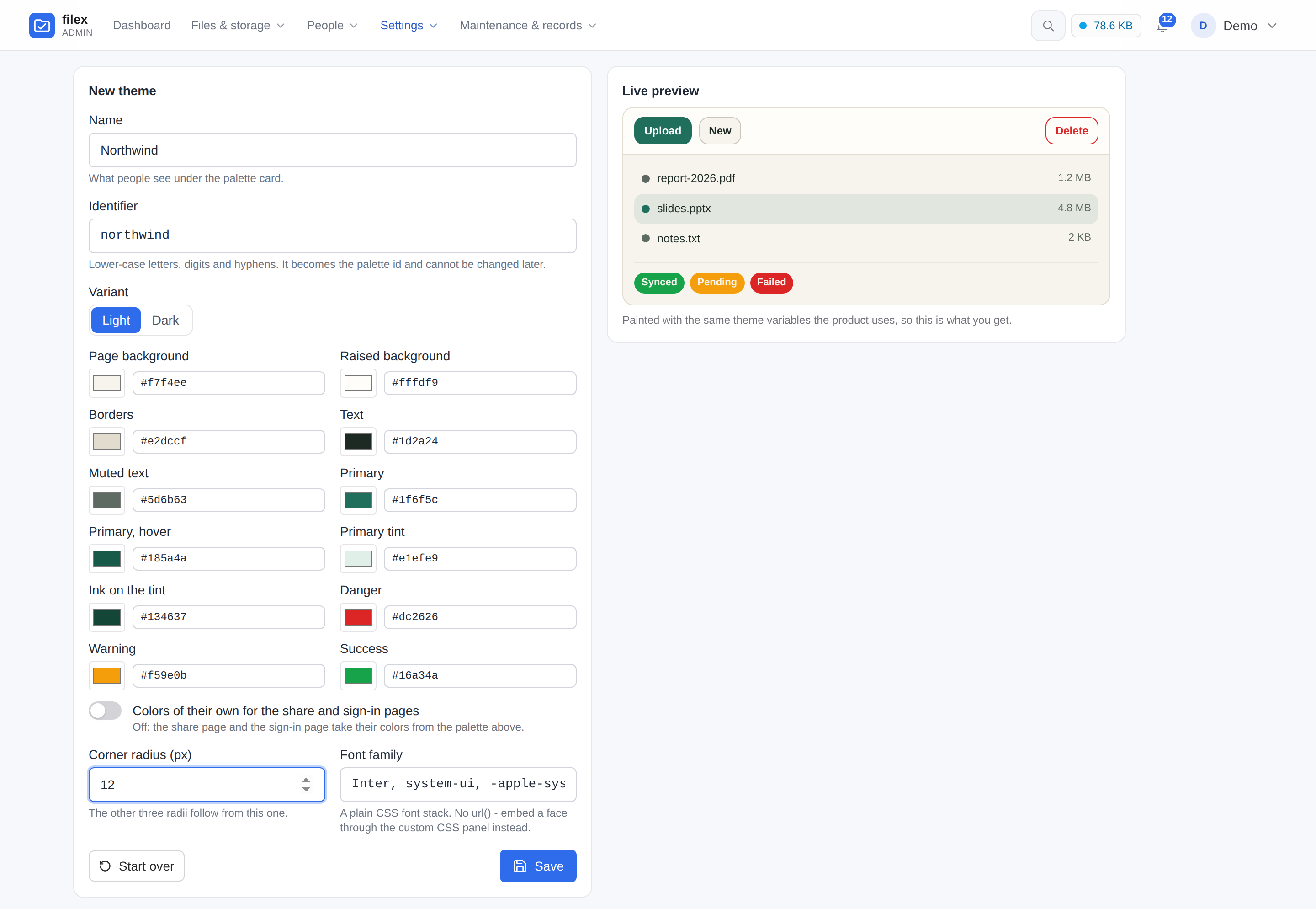 The theme editor