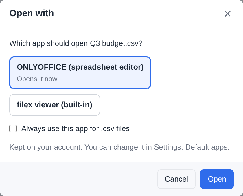 Choose an app…, ONLYOFFICE and the table