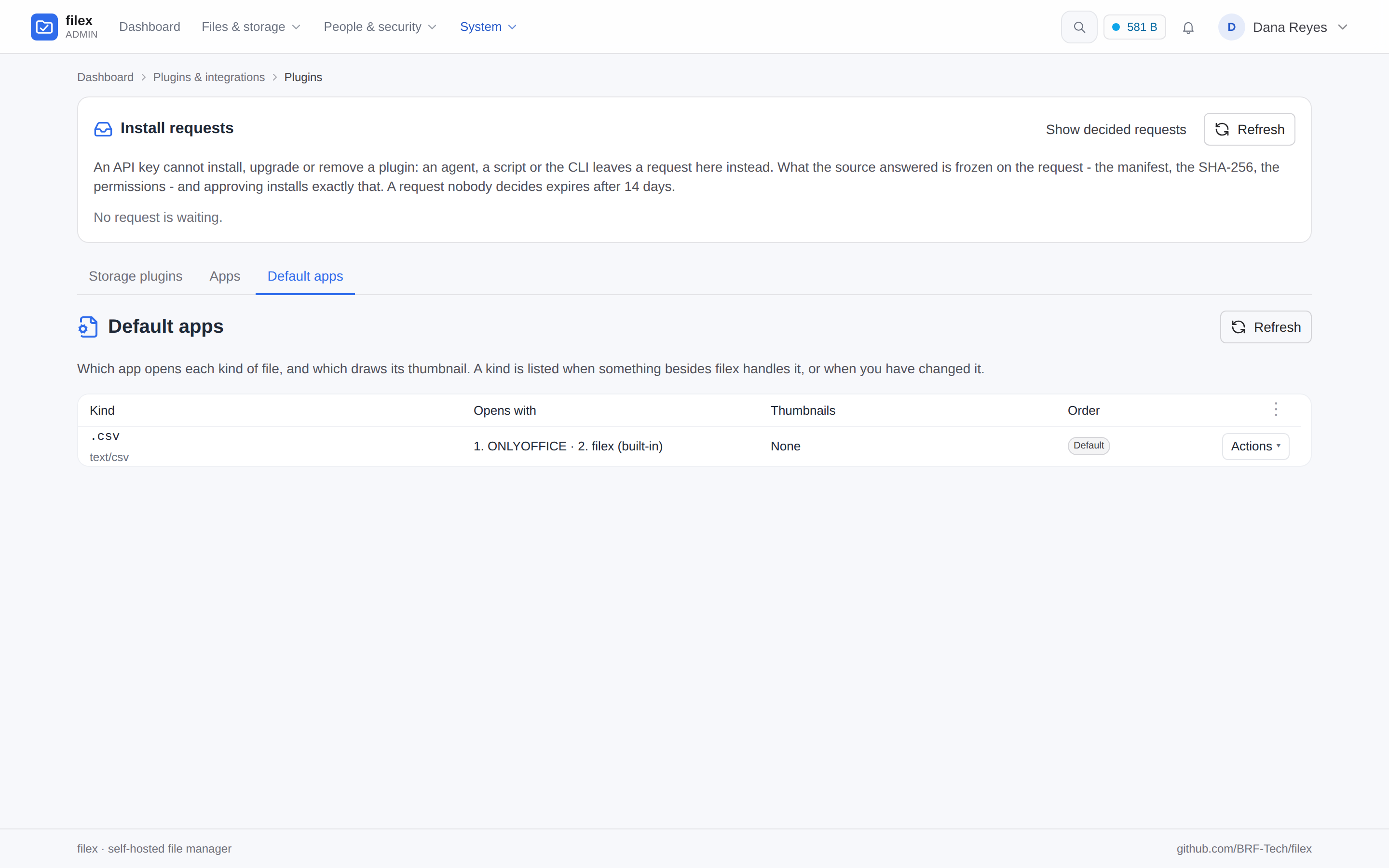 Default apps: .csv, ONLYOFFICE first, the table second