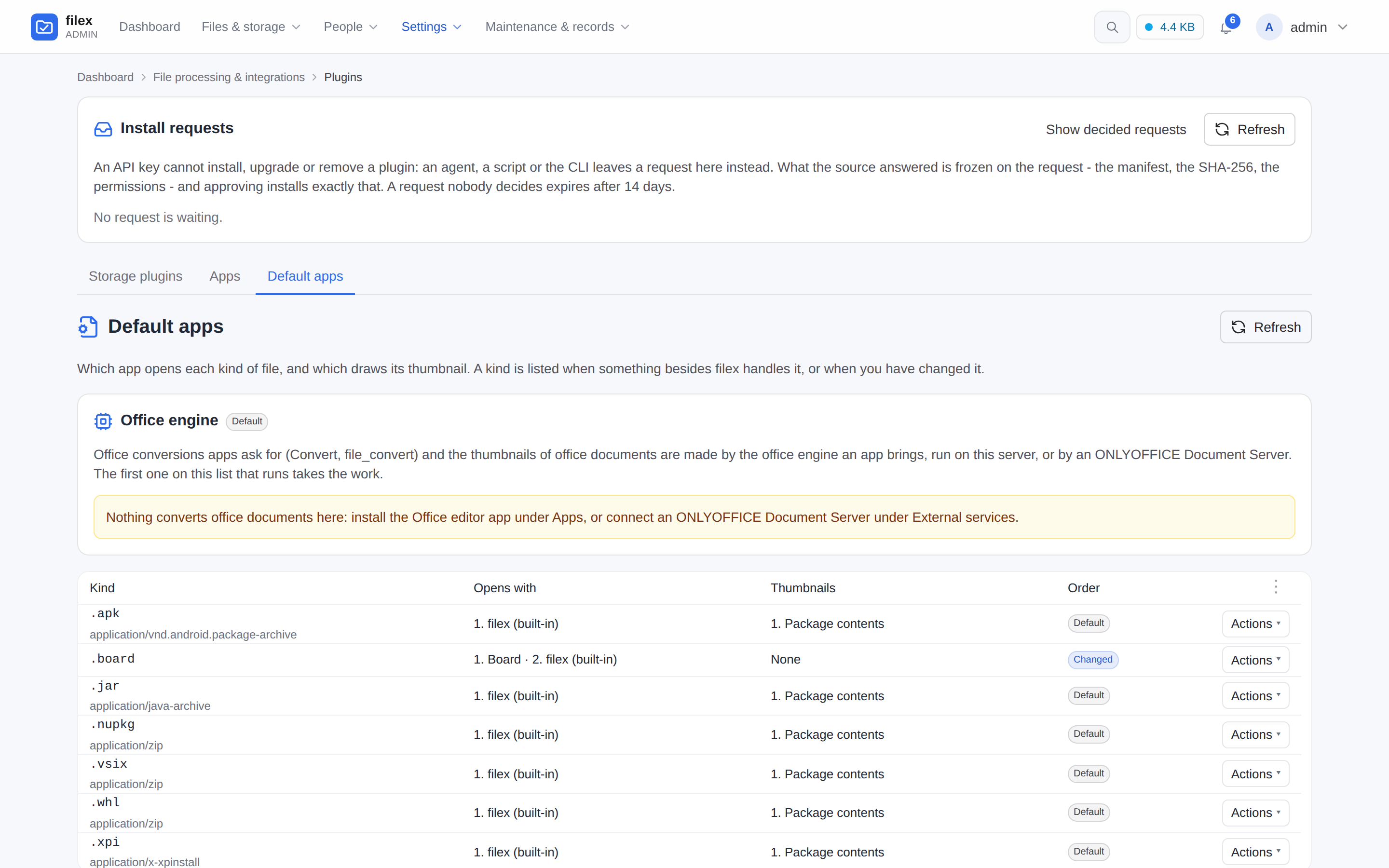 Plugins → Default apps