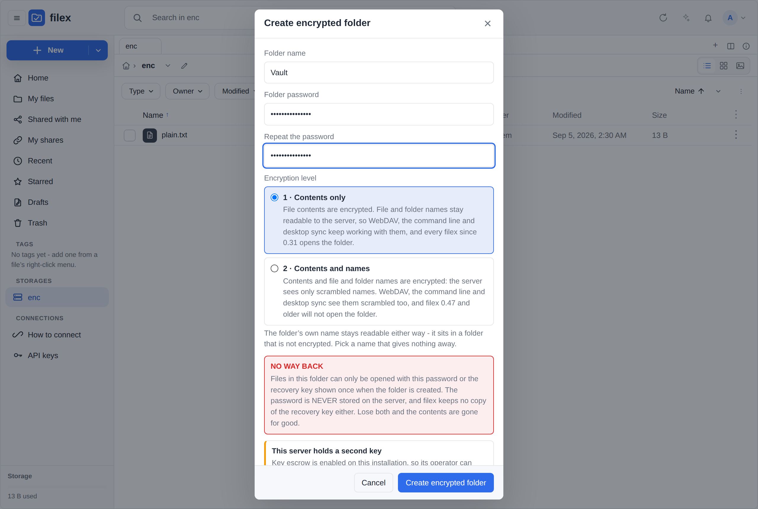 Creating an encrypted folder