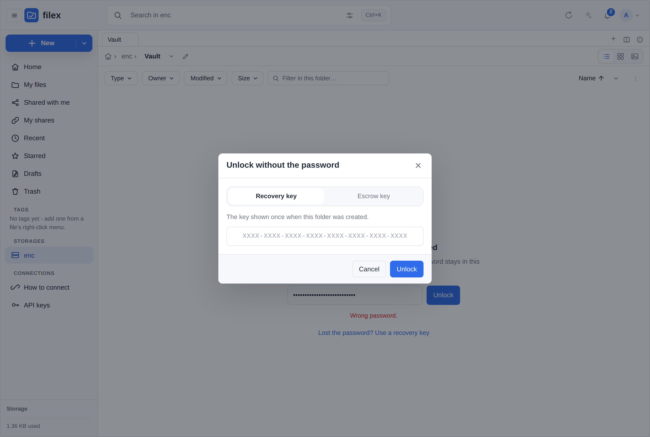Unlocking with a recovery key