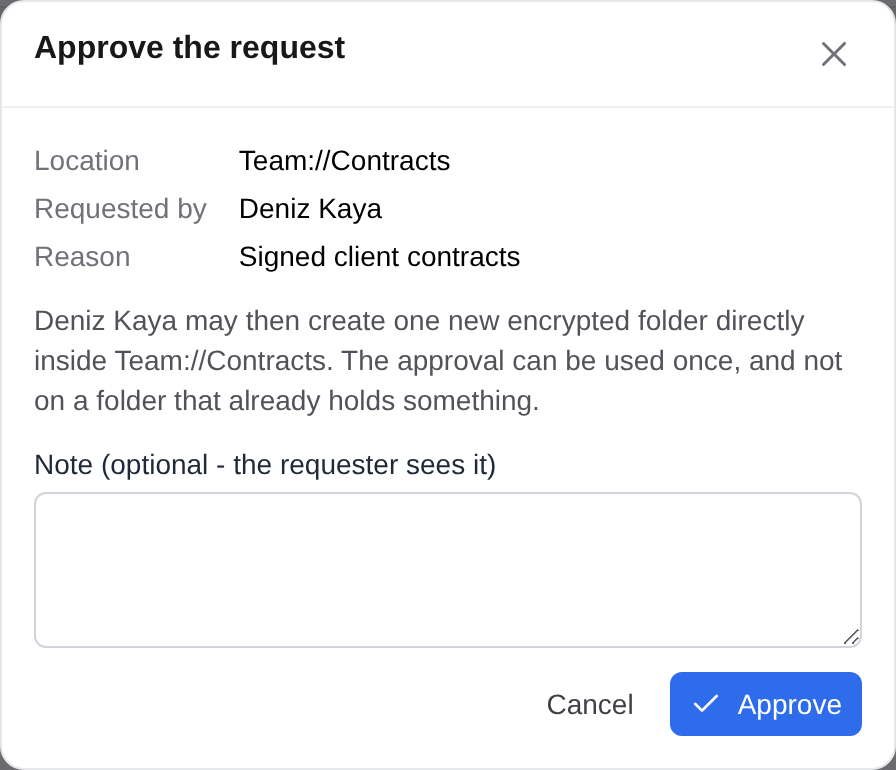 Approving a new-folder request
