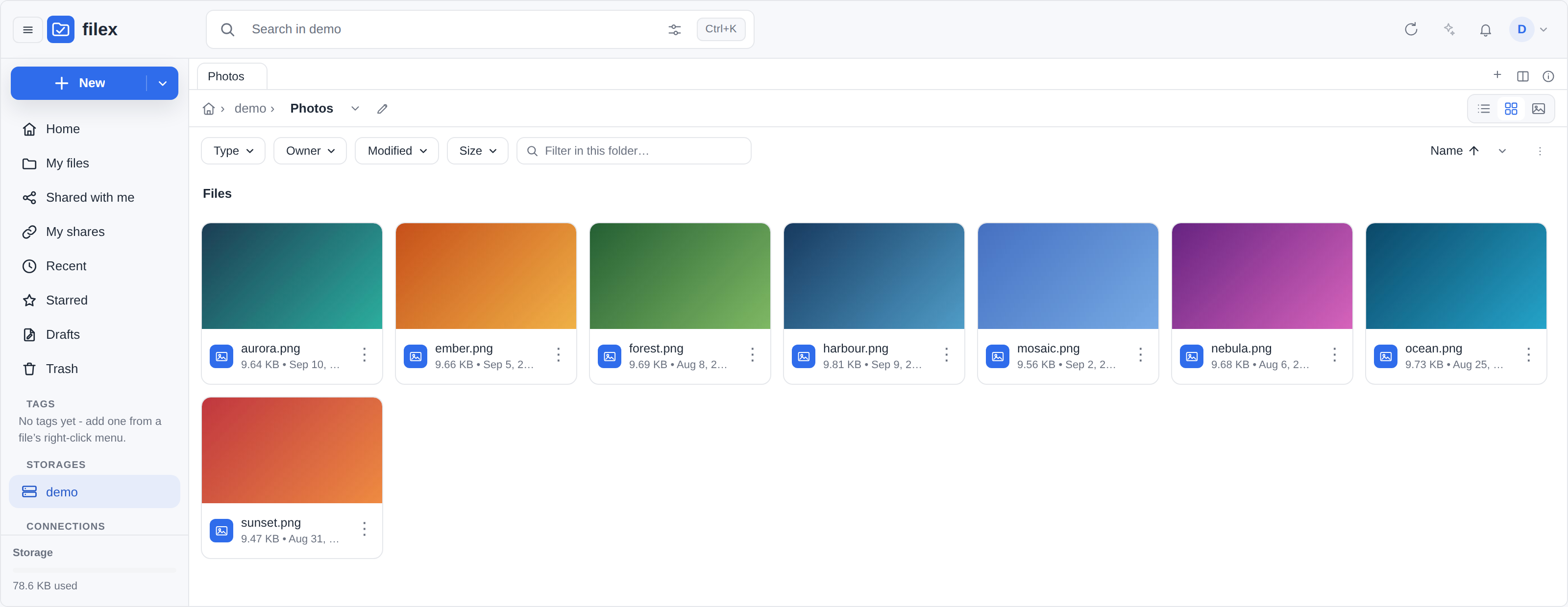 filex explorer - thumbnail grid