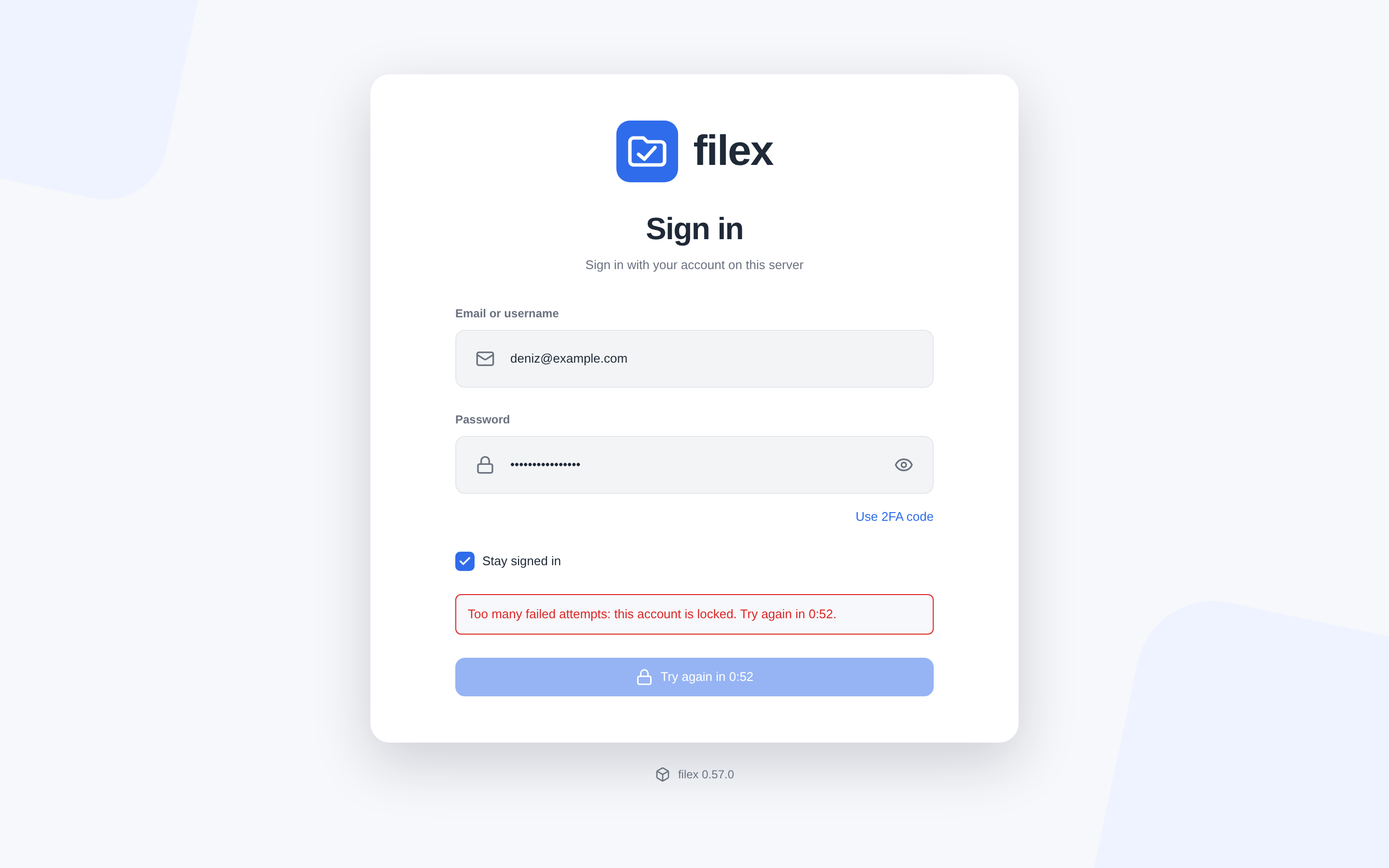 The sign-in form on a locked account