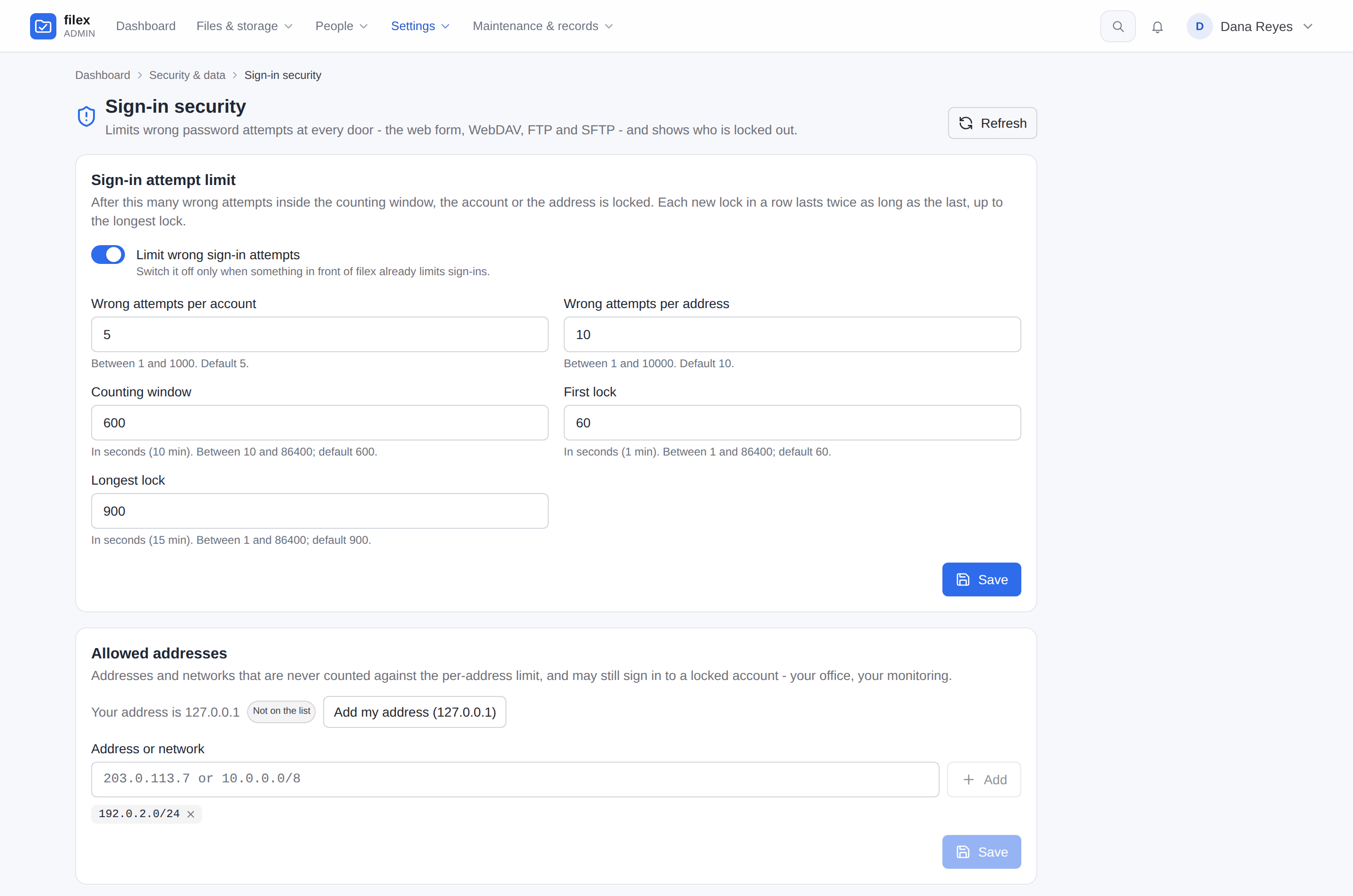 Admin → Sign-in security