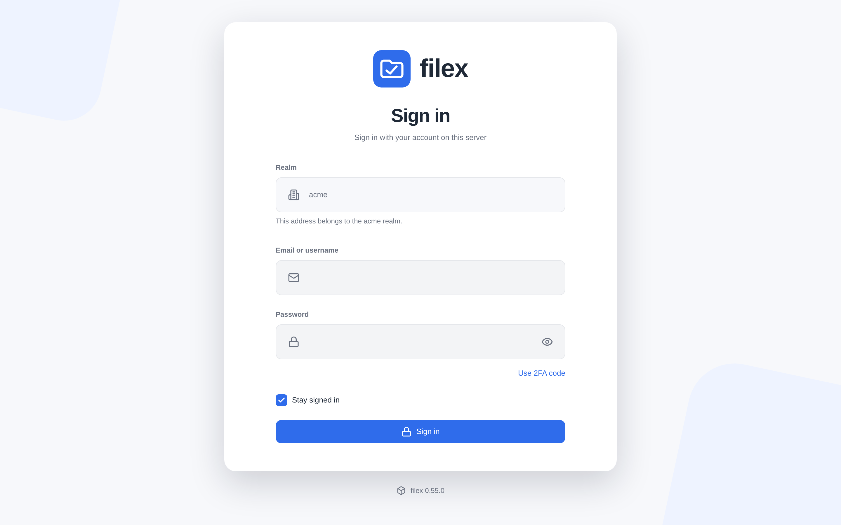 A tenant's own sign-in page, its realm filled in