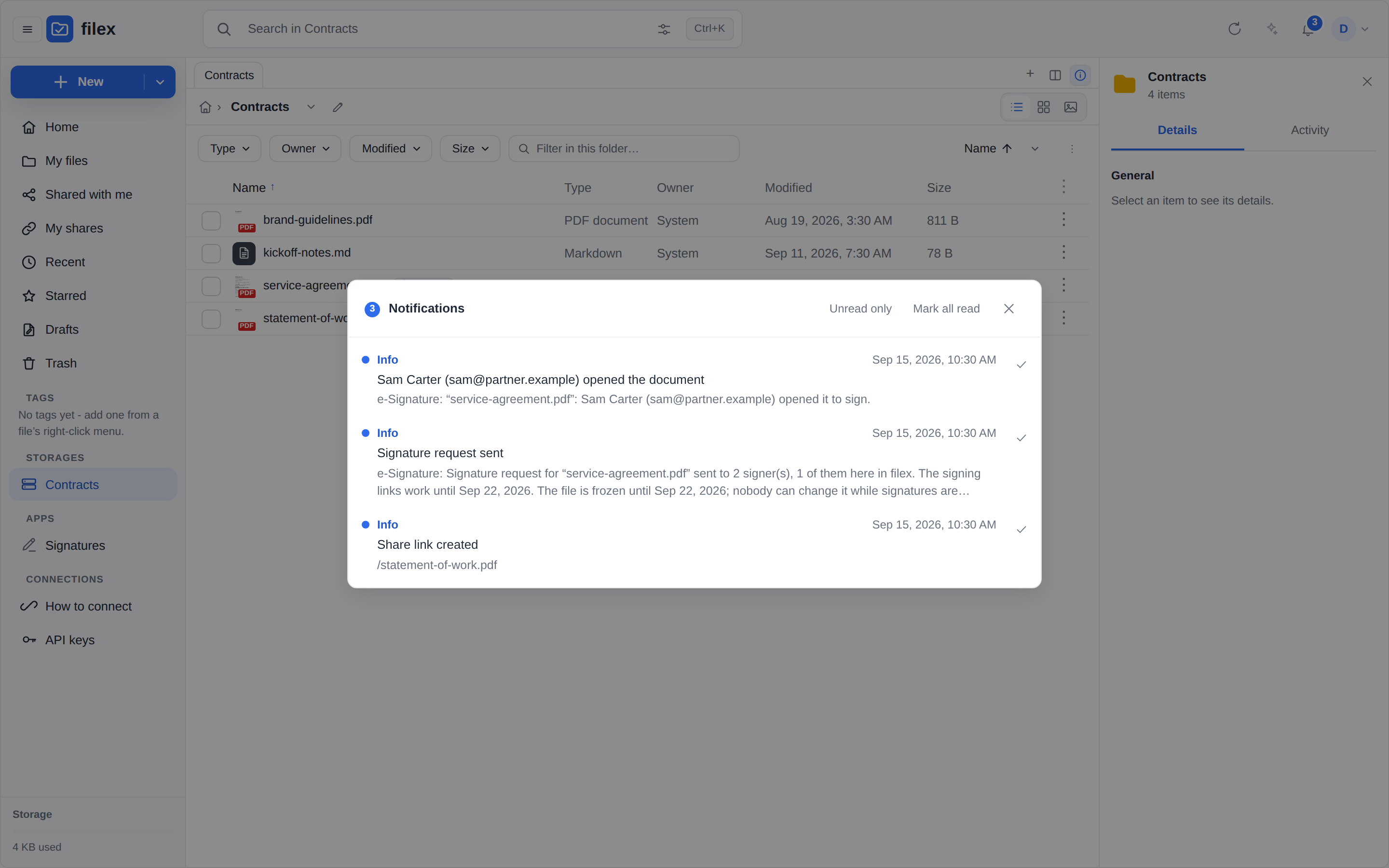 The full notification list over the explorer