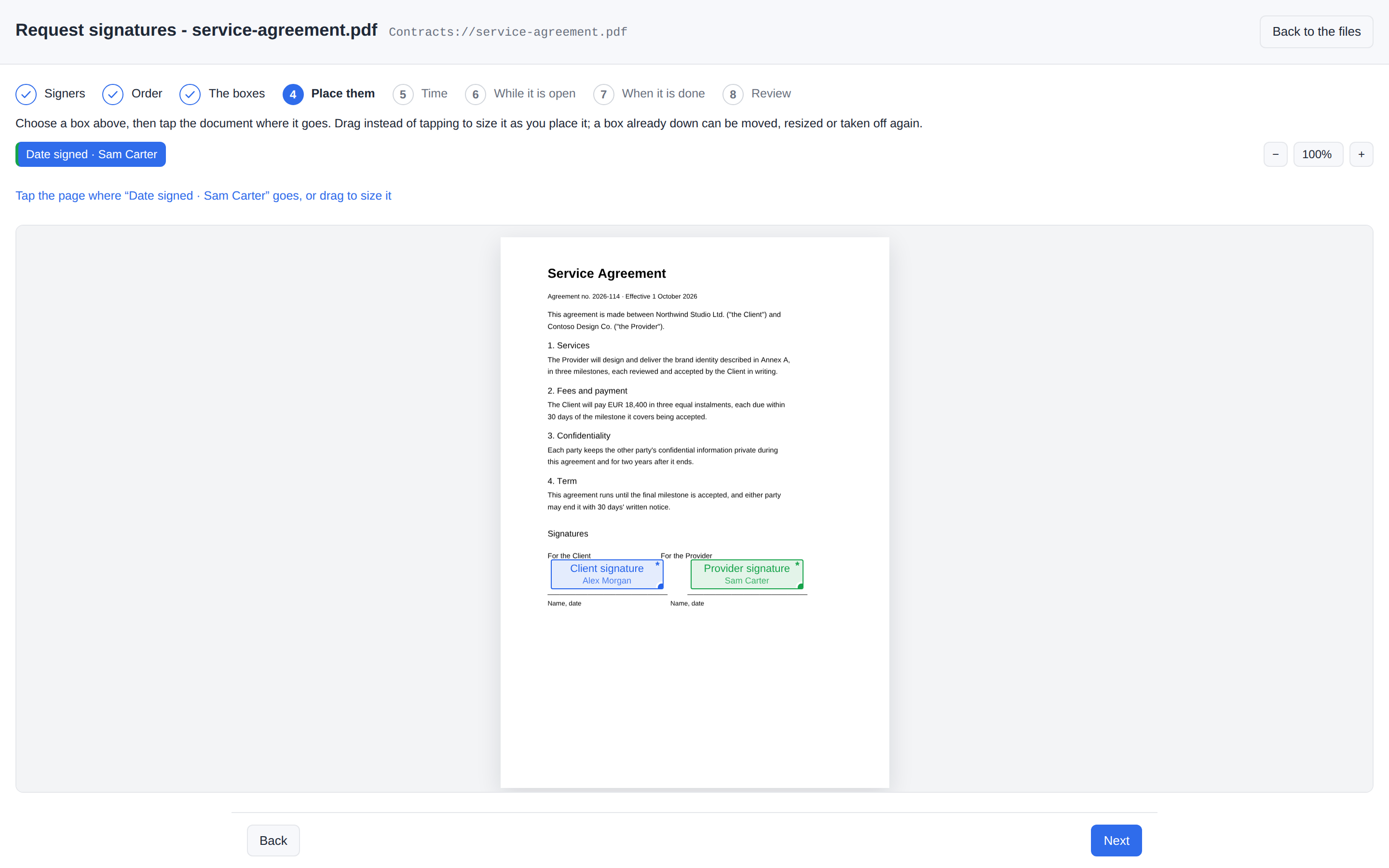Placing the boxes on the document