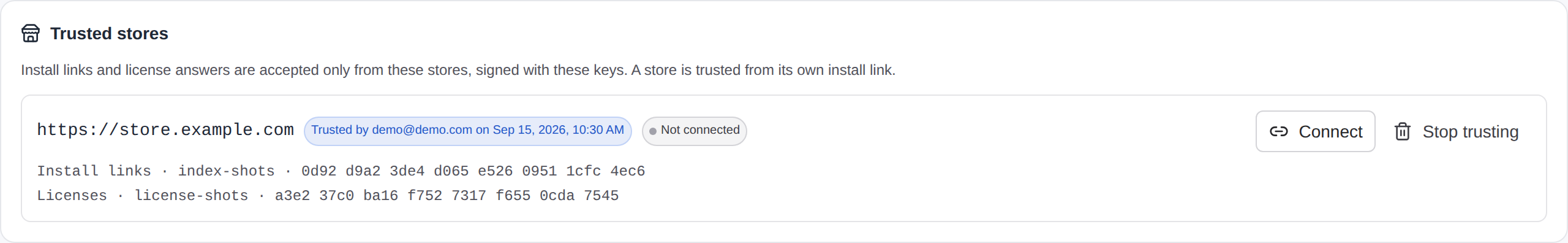 Admin → Plugins → Apps → Trusted stores